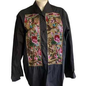 LE GARAGE VTG beaded embroidered front shirt Large France